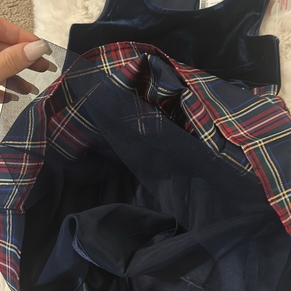 Toddler Girl Plaid Velour Christmas Dress - Picture 7 of 8